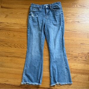 Mica Size 28 High Rise Crop Flare Jeans Raw Hem Light Wash MDP-F149